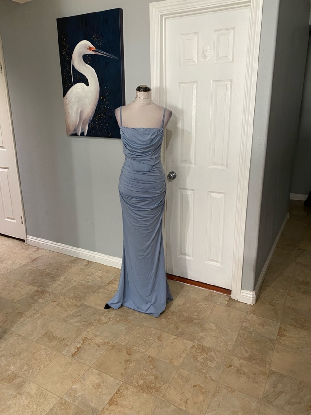 Women Large Dusty blue, floor-length Corset gown,square neckline, ruching Dress